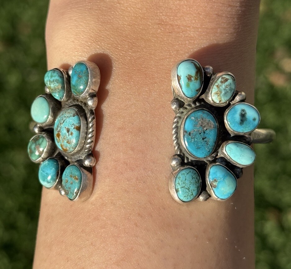 Navajo Native Sterling Silver Turquoise Cluster Cuff Navajo Native Sterling Silver Turquoise Cluster Cuff