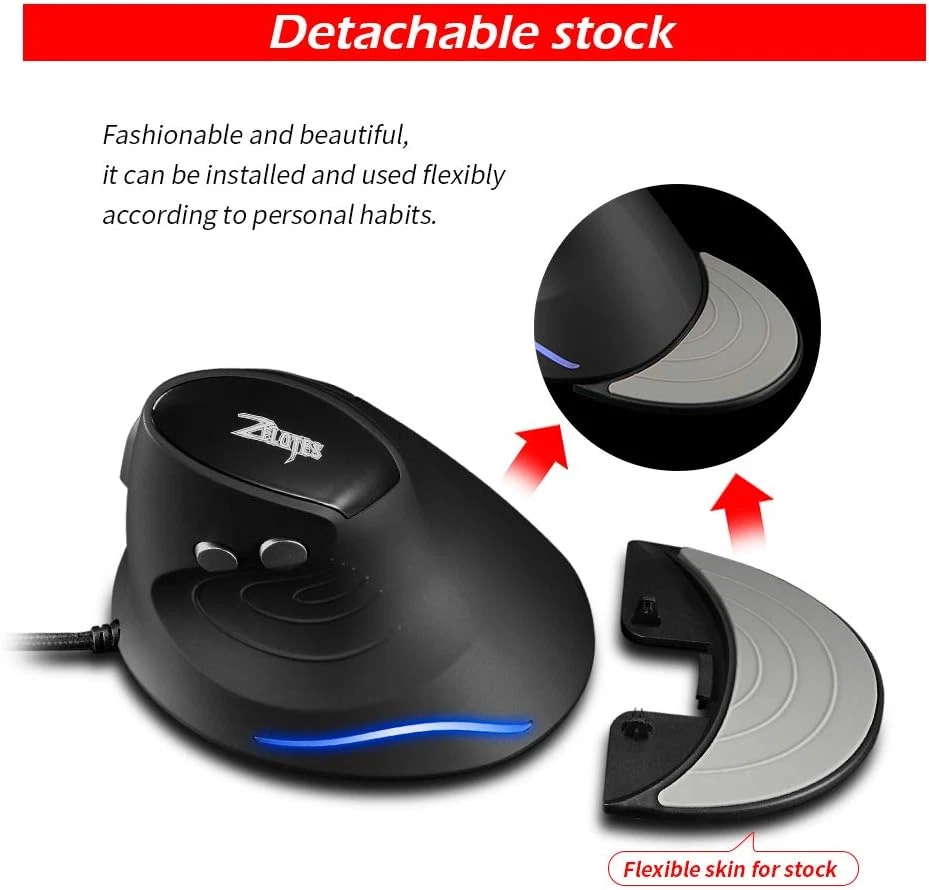 Zelotes Wired Vertical Mouse,3200Dpi,6 Buttons,Removable Wrist Rest,Ergonomic - Image 3 of 4