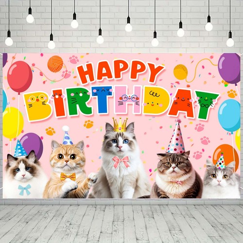 Cat Party Decorations, 71'' x 43'' Cat Themed Happy Birthday Banner decorations