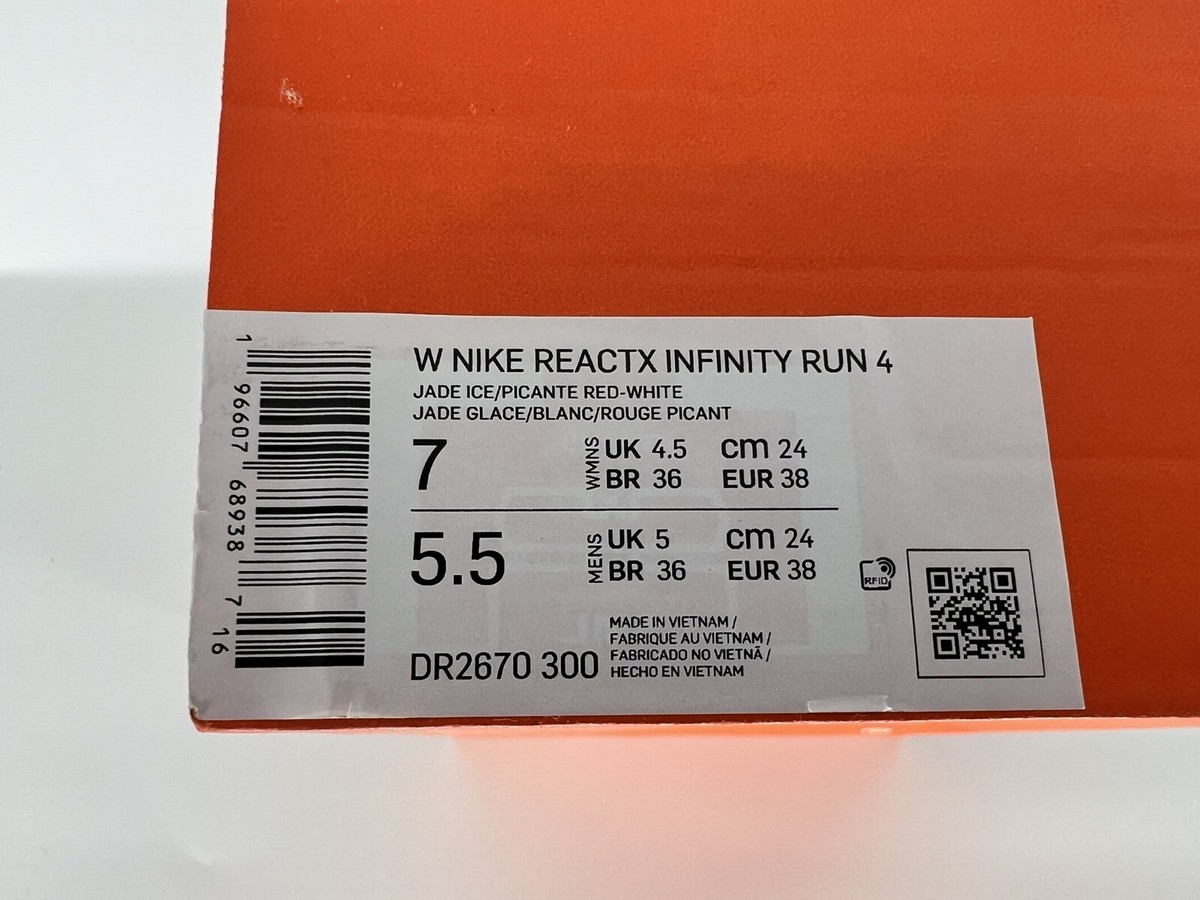 Size 7 - Nike ReactX Infinity Run 4 Jade Ice Picante Red W for