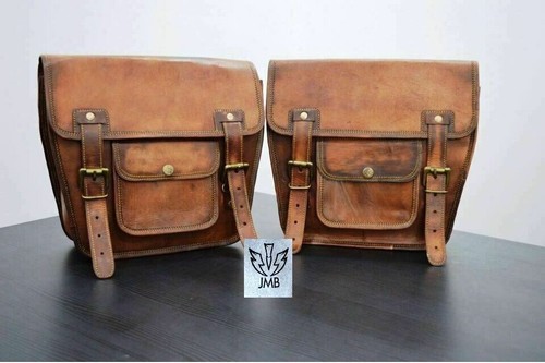 1Pair Saddlebag Side Pouch Brown Leather Motorcycle Pouch Saddle Panniers - Bild 13 von 16