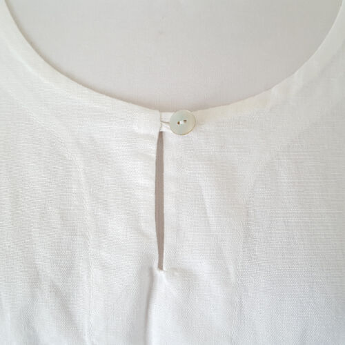 Hot Cotton White Tunic Top Size L Linen Blend 3/4 Sleeve Boxy Lagenlook Popover - Picture 3 of 8