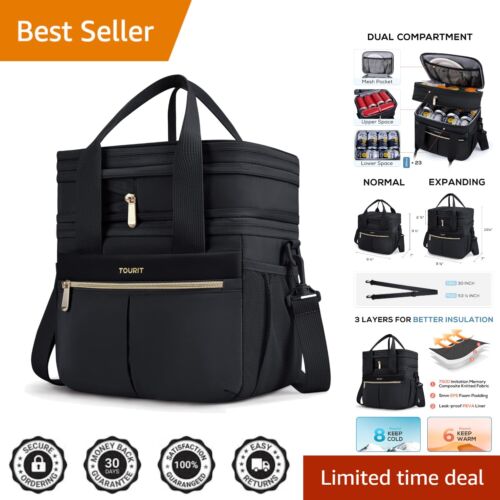 Stylish Expandable Lunch Bag, Leakproof with Dual Compartments, 13L Capacity