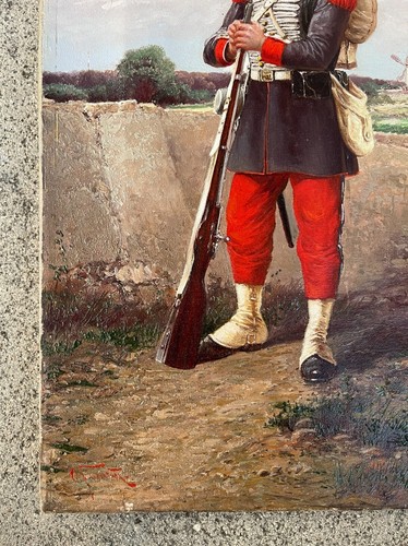 Antique Portrait "Prussian Guard" Original Oil Painting on Canvas. Signed. 19thc - Picture 2 of 17