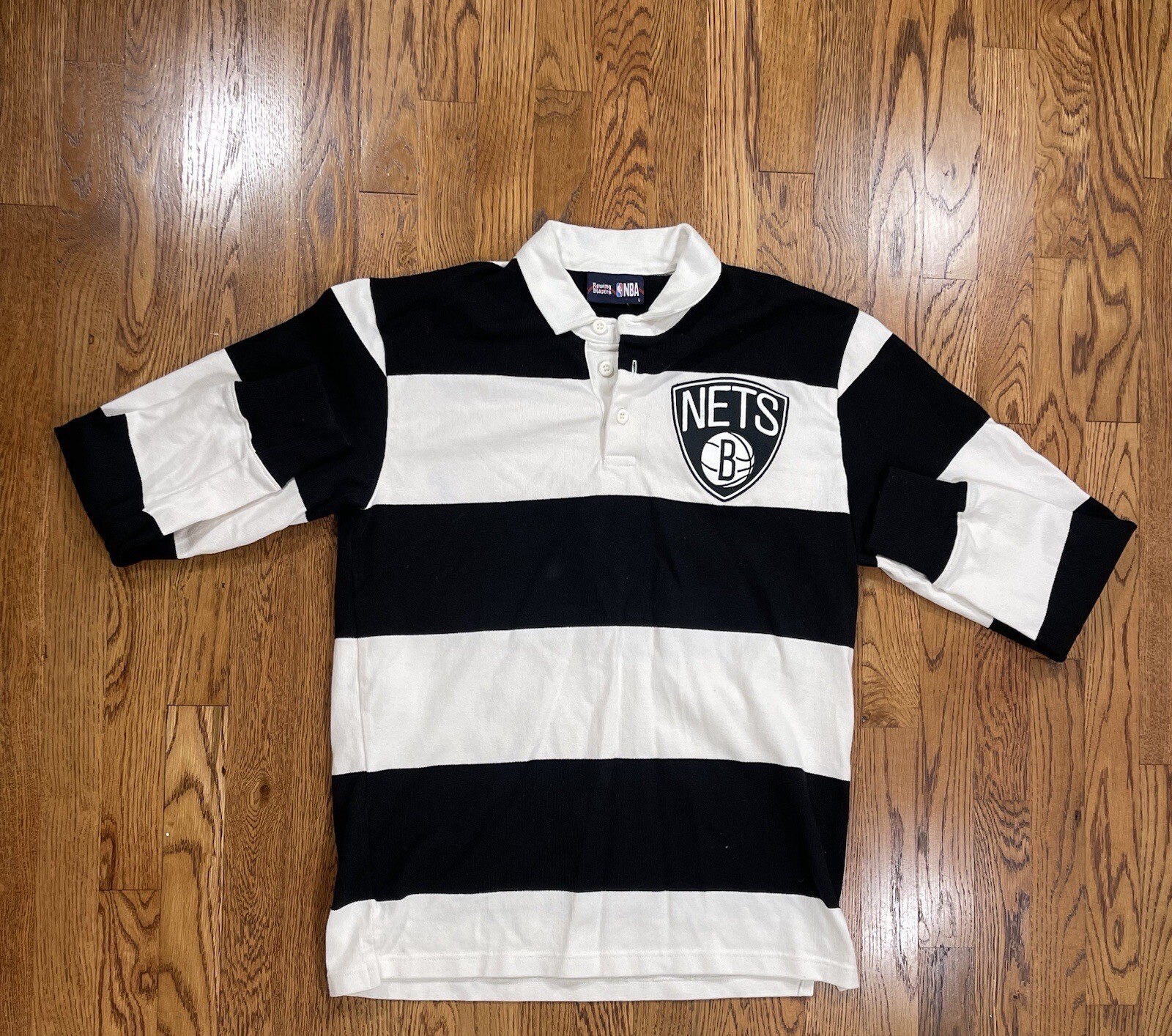 FILA Camicia polo Nba Rowing Blazers Brooklyn Nets rugby nero bianco uomo a righe L