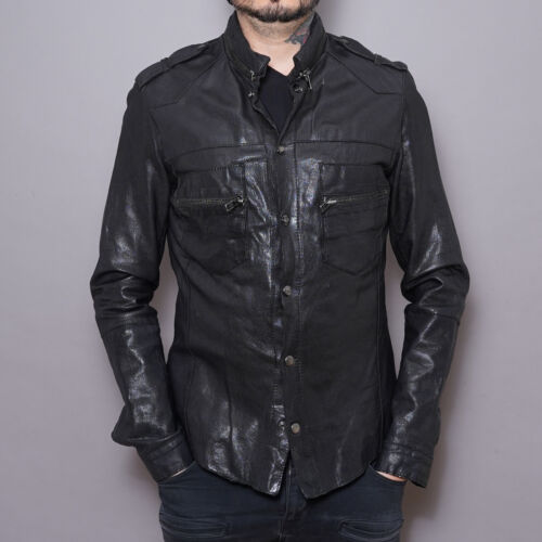 ALL SAINTS Leather Shirt Jacket SMALL Mens Black Biker Punk AFTERNOON Moto S - Picture 17 of 18