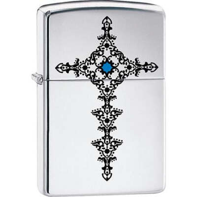 Zippo Windproof Metal Design Fire Lighter - Decorative Cross with Blue Center