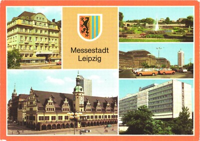 Leipzig Germany Multiview Altes Rathaus Interhotel Chrome Postcard 1980s Unused
