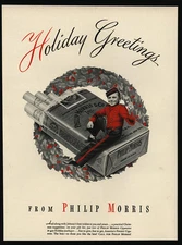 1942 Holiday Greetings - Johnny - Christmas Wreath - PHILIP MORRIS - VINTAGE AD
