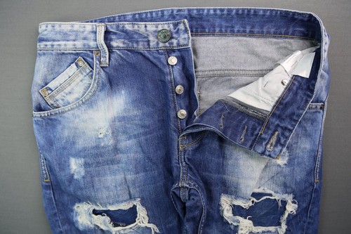 Pantalones de mezclilla Craiser para hombre ajustados desgastados lavado medio talla 32x30 botón mosca - Imagen 3 de 8