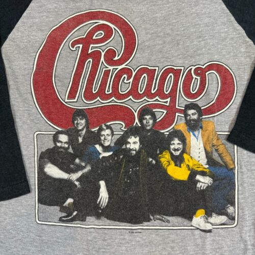 Maglietta maglietta raglan baseball grigia CHICAGO Tour Band Music Concert Tour 1983 anni 80 - Foto 2 di 8
