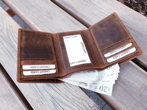 Real Leather Mens Wallet, Handmade Pure Leather Wallet for Men, Gift Bag Packed - Picture 59 of 60