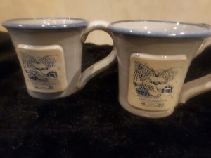 1991 Vintage Land O' Lakes Feed Pottery Mug with Winter Scene set of 2