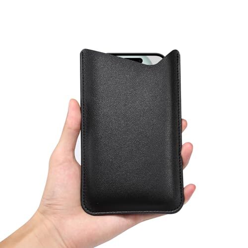 Leather Phone Pouch for Women Men, Leather Thin Cell Phone 6.5 Inch Black - Picture 3 of 8