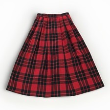Vintage CHAUS Skirt Pleated Midi Red Black Plaid Pockets 90 s Size 12 Pleats