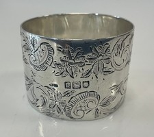 Heasman & Co-Antique Solid Silver Napkin Ring Floral Pattern-London 1905