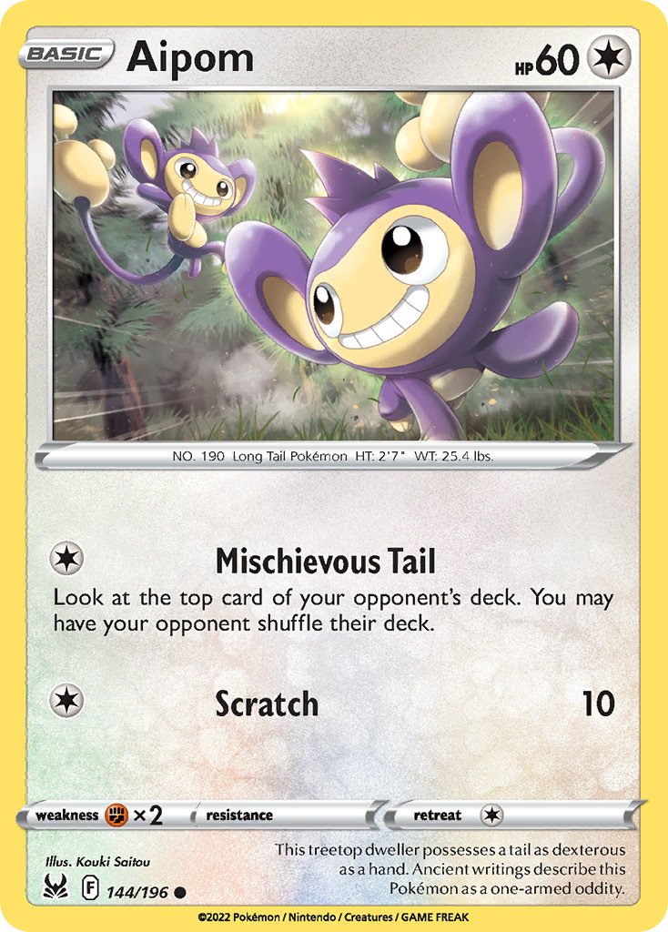 Aipom 144/196 Lost Origin Near Mint Reverse Holo Pokemon Card