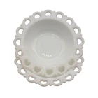 Set of 2 Vintage Milk Glass Bowls Lace Edge Heart Cutout Candy Dish