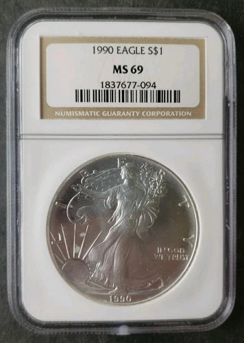 1990 $1 American Silver Eagle Dollar NGC MS69