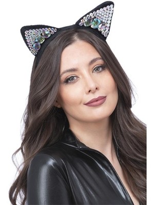 Smiffys Jewelled Black Cat Ear Headband