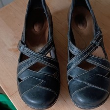 Clarks Women's Black Leather Mary Jane Flats Straps Slip On 12 M UK 9.5