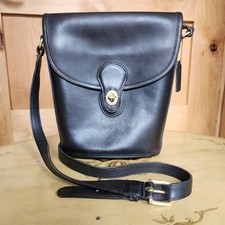 Vintage 90s Coach Bradley Bucket Black Leather British Bag Purse Turn Lock Tag