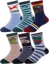 Kids Merino Wool Socks for Toddlers Boys Girls Warm 8-12 Years Dinosaur B