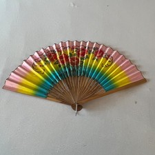 Vintage Wooden  Paper Hand Fans Fold Up 1920s Japan Rainbow Handcrafted Antique