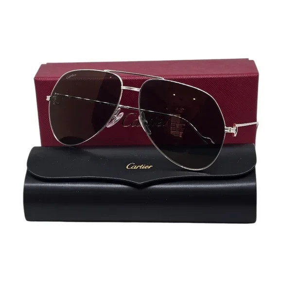 CARTIER SUNGLASSES CT0110S 004 SILVER UNISEX 100% AUTHENTIC  display picture 1
