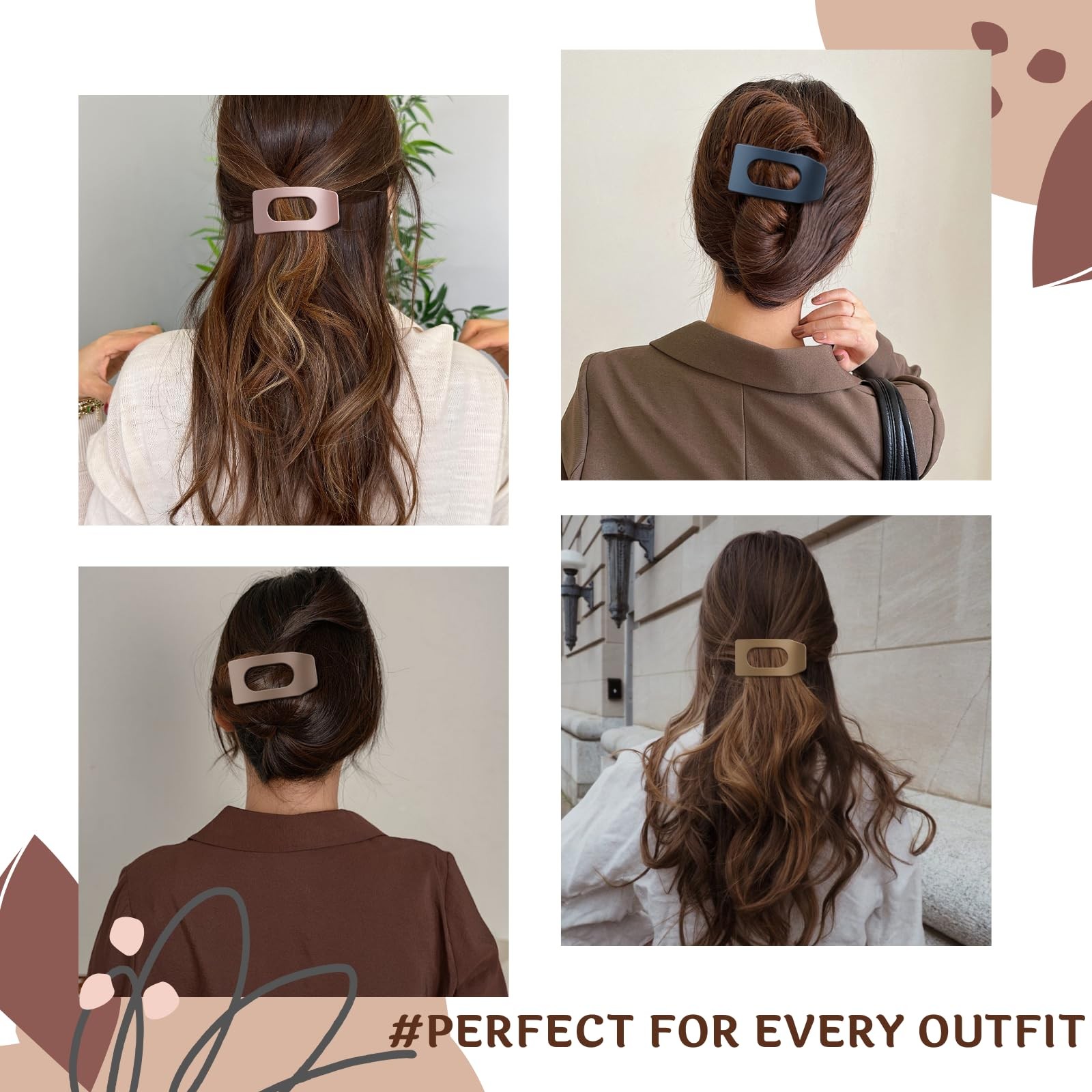 8 Pack Flat Hair Clips for Women – Large Matte Rectangle No-Slip Claw Clips S...