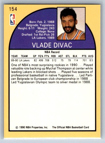 1990-91 NBA Properties Vlade Divac #154 - Picture 2 of 2