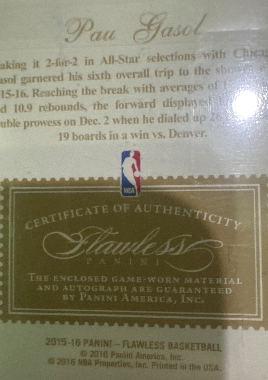2015-16 Panini Flawless Pau Gasol Dual Patch Auto /25 Bulls Game Worn 🔥🔥 view 4
