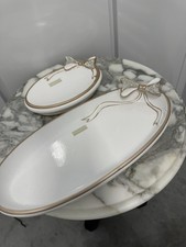 Bathroom Vanty Tray  Soap Dish Set White Resin With Gold Trim  Rhinestone Bow