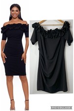 Xscape Brynleigh Dress Off The Shoulder Scuba Ruffle Black Party Plus Size 18W