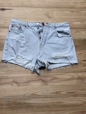 Signature8 Women's Button Fly Distressed High-Rise Denim Shorts Size Medium