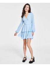CITY STUDIO Womens Short Dress Light Blue Belted Sleeve Back Juniors 56