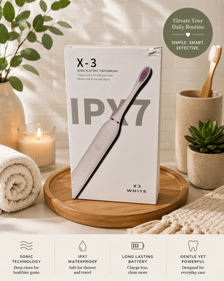 X-3 Sonic Electric Toothbrush IPX7 Waterproof   White Rechargeable Toothbrush