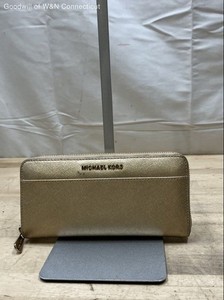 Michael Kors Gold Metallic Saffiano Leather Jet Set Continental Zip Wallet