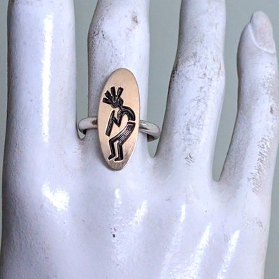 Vintage Sterling Silver 925 14K Yellow Gold Native American Hopi KOKOPELLI Ring