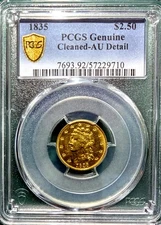 1835 $2.5 Classic Head Qtr Eagle, PCGS Cleaned AU Detail FREE SHIP