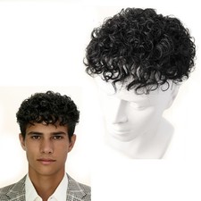 Natural Curly Brown Topper Human Hair Clip in Replacement Hair Toupee For Men