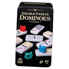 , Cardinal Classics Double 12 Dominoes Set in Storage Tin, New Double Line 12