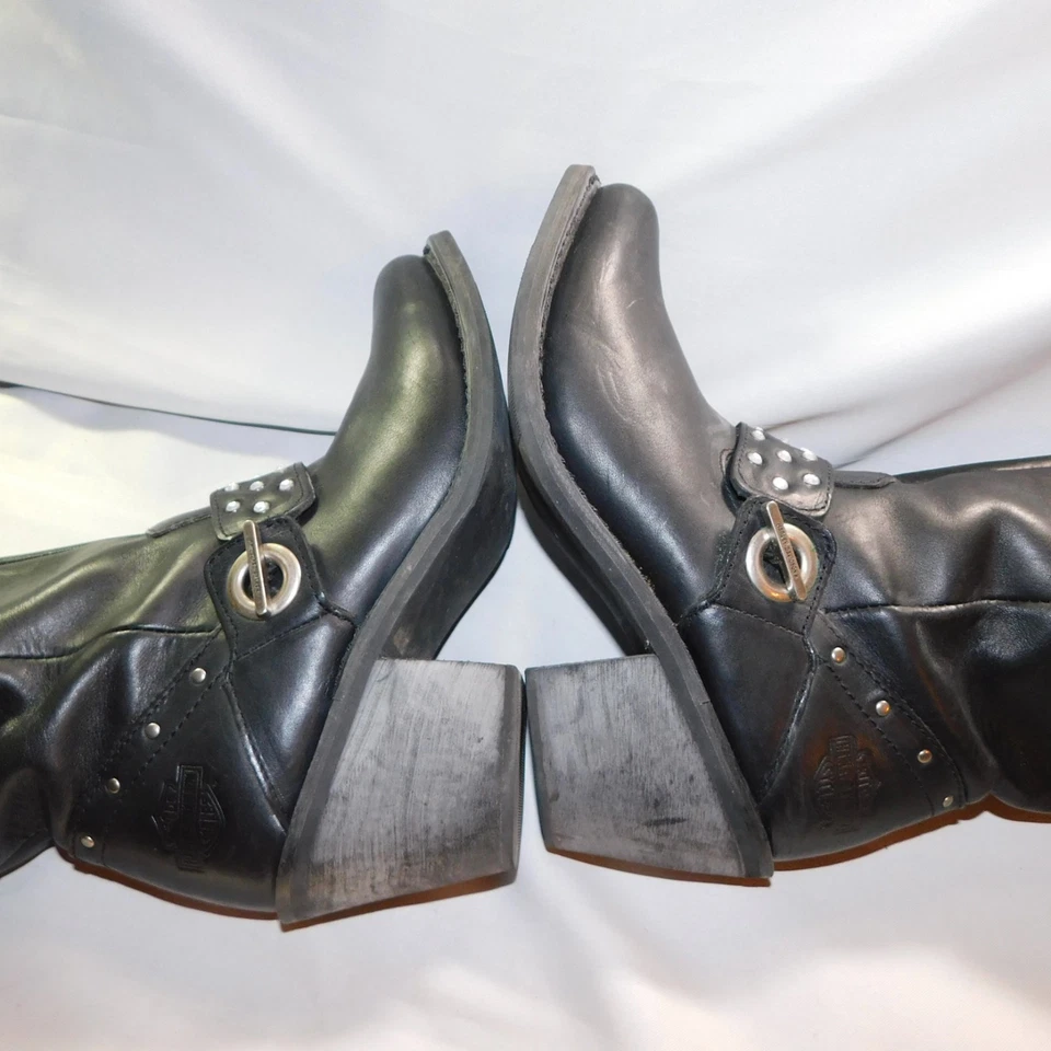 Harley-Davidson Mujer 8 Negro Cuero Arnés Botas Macie Moto Estrás Y2k Foto 3 de 4