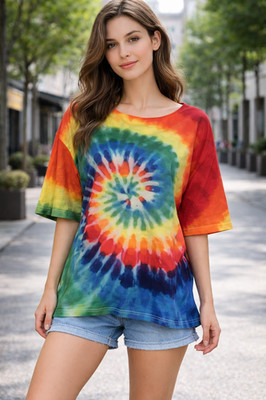 Tie Dye Bedrucktes T-Shirt Mehrfarbig Tie Die T-Shirt Oberteil