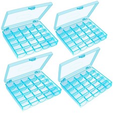 Fbshicung Bobbin Box 4-Pack, 25-Slot Machine Bobbin Organizer Plastic Case Blue