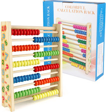 Classic Wooden Abacus for Kids Math, Educational Counting Toy with 100 Beads, 12