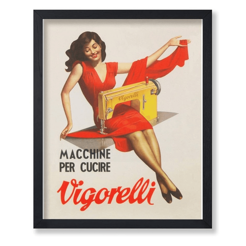 Nähmaschine Poster Vigorelli Druck Frau rotes Kleid Wanddeko 8x10 ungerahmt