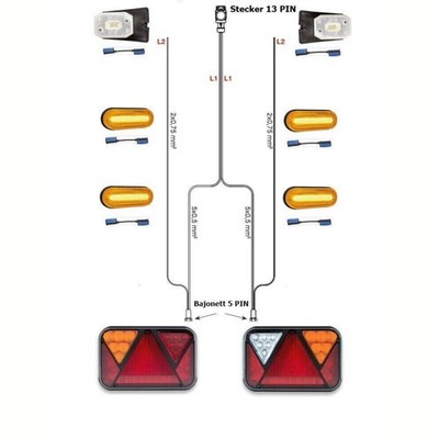 LED Rückleuchten Anhängerbeleuchtung Set Rücklicht Bajonett + 5M Kabelbaum 13PIN