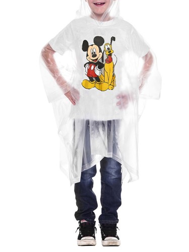 Disney Mickey Mouse Rain Poncho Water Resistant Hooded Clear Vinyl Pluto Kids