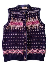 L.L. Bean Vintage Wool Knit Sweater Vest Nordic Fair Isle Women's M Made In USA